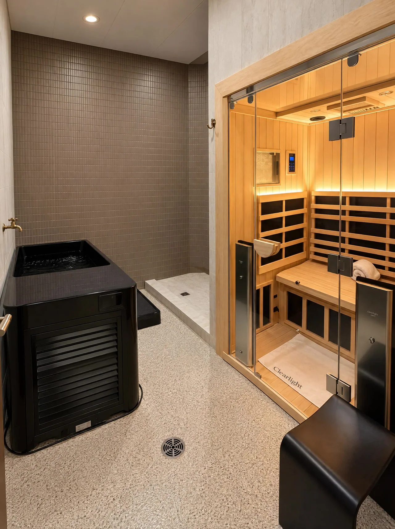 La suite Contraste, avec son sauna infrarouge et son bain froid